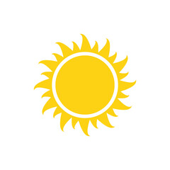 Vector cartoon yellow sun Shining light rays to heat the summer. Isolated on white background.