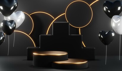 Fototapeta premium 3D rendering of blank product background for cream cosmetics Modern black podium background