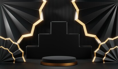 3D rendering of blank product background for cream cosmetics Modern black podium background