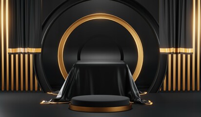 3D rendering of blank product background for cream cosmetics Modern black podium background
