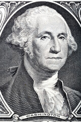 Portrait in macro of Washington's Face on a one dollar bill.