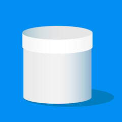 Plastic round container box package design illustration template. Round Gift Box White  On blue Background Isolated. Ready For Your Design. Product Packing jpeg image jpg illustration

