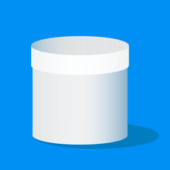 Plastic round container box package design illustration template. Round Gift Box White  On blue Background Isolated. Ready For Your Design. Product Packing Vector illustration

