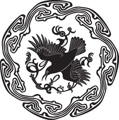 crow bird with floral frame