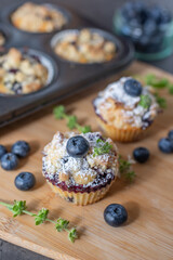 Freshly baked blueberry muffin on a table