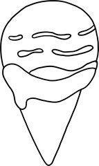 Outline freehand drawing of a cone of icecream.