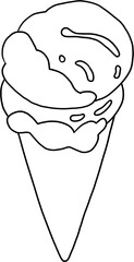 Outline freehand drawing of a cone of icecream.
