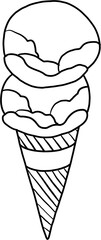 Outline freehand drawing of a cone of icecream.