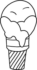 Outline freehand drawing of a cone of icecream.