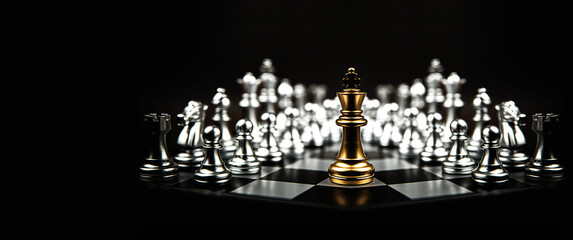 king chess piece stand on chessboard concepts of competition challenge of leader business team or...