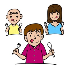 cartoon family very hungry for food