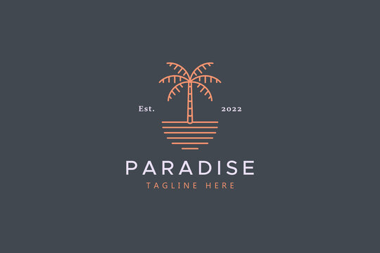 Palm Tree Beach Paradise Abstract Symbol Illustration Logo.