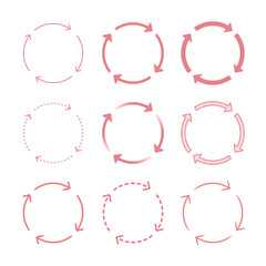 巴型の矢印のセット 回転、段階、プロセス、循環、繰り返し、サイクル