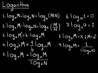 Logarithm on blackboard, mathematics about logarithm equation