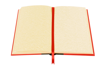 Open red book with blank pages and bookmark isolated transparent backgound photo PNG file