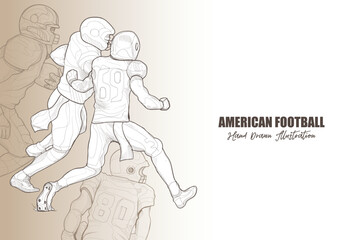 hand drawing American football player on vintage background design.