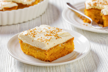 pumpkin cake with cream frosting, top view