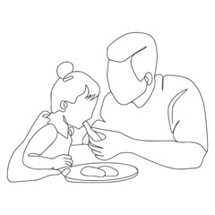 Minimalist Lineart Father and Daughter Monoline Line art Illustration Vector