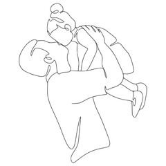 Minimalist Lineart Father and Daughter Monoline Line art Illustration Vector