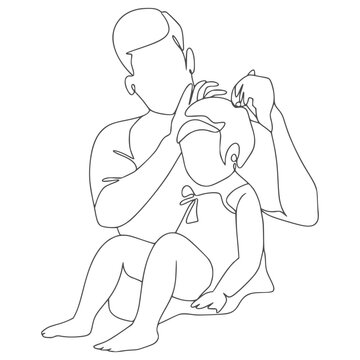 Minimalist Lineart Father and Daughter Monoline Line art Illustration Vector