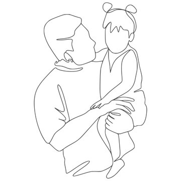 Minimalist Lineart Father and Daughter Monoline Line art Illustration Vector