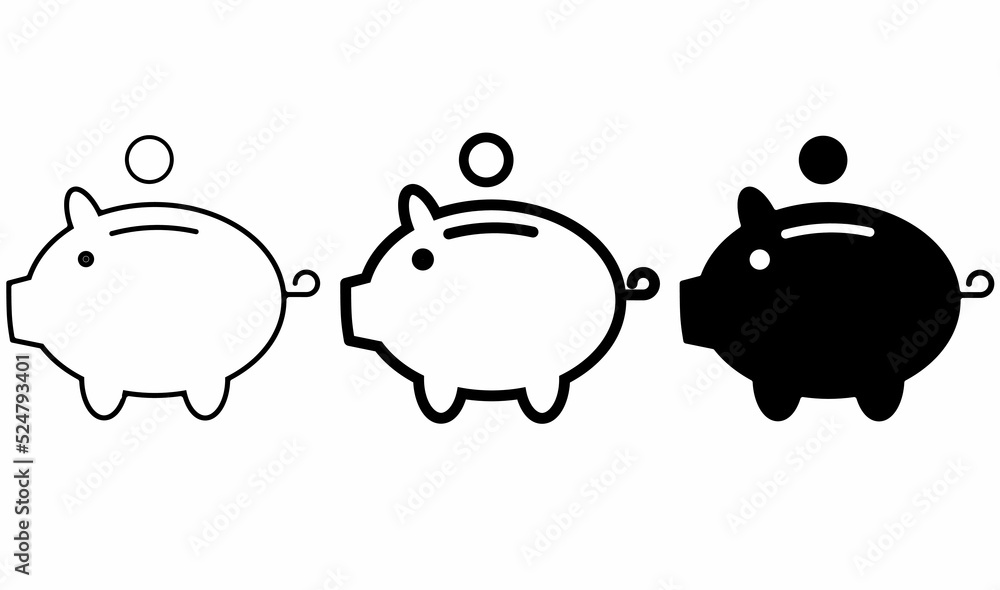 Wall mural Piggy Bank icon set isolated on white background