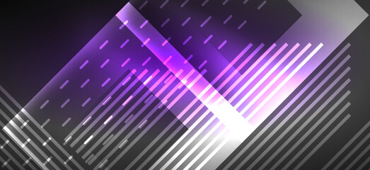 Background wallpaper neon glowing lines and geometric shapes. Dark wallpaper for concept of AI technology, blockchain, communication, 5G, science, business and technology