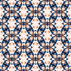 Indigo Blue white watercolor batik azulejos tile background. Seamless coastal blur painterly geometric mosaic effect. Patchwork masculine all over summer fashion damask repeat
