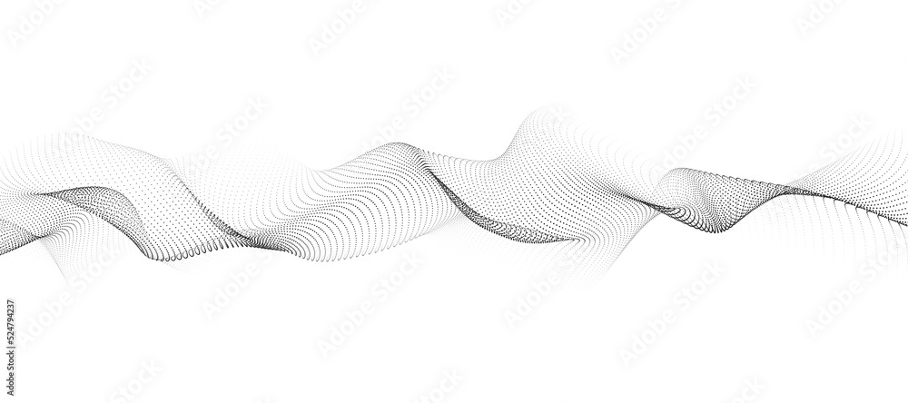 Poster abstract dynamic smooth wave. sound wave concept. futuristic particle flow on a white background. di