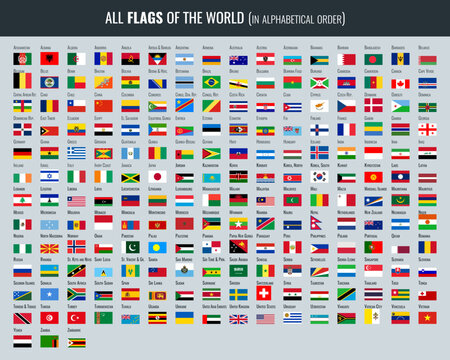 Set of all flags of the world. Vector EPS10. Full collection of 195 flags of modern states.