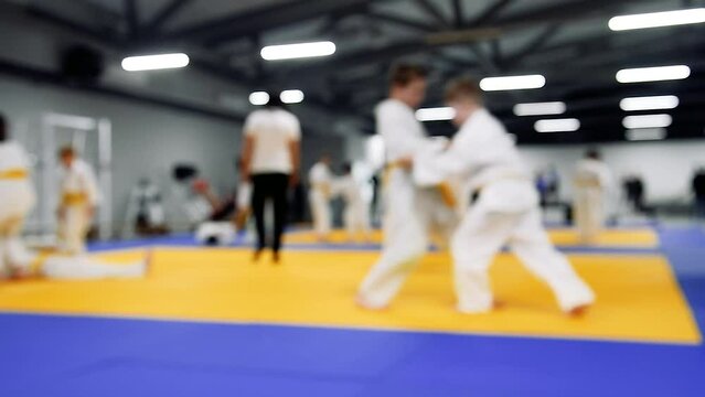 Children are exercising. Judo. Blurred.