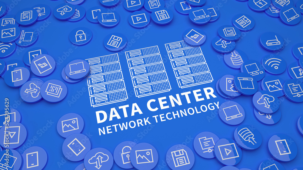 Poster data storage network technology illustration. internet server equipment 3d render creative concept. 