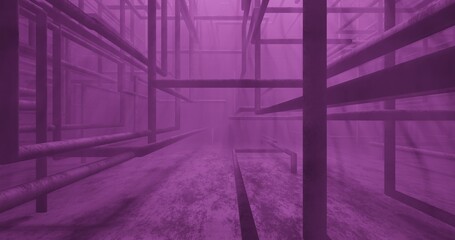 abstract background using pipe pattern in black and misty rays in purple, 3d rendering, and 4K size