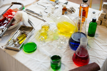 Test tubes on a table in the laboratory