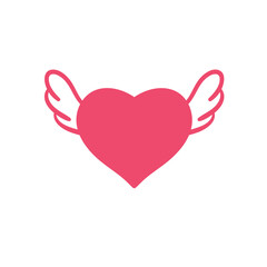 Heart with wings. Romantic valentine's day love concept.
