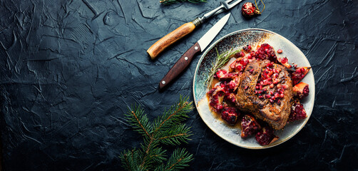 Pork roast in pomegranate marinade.