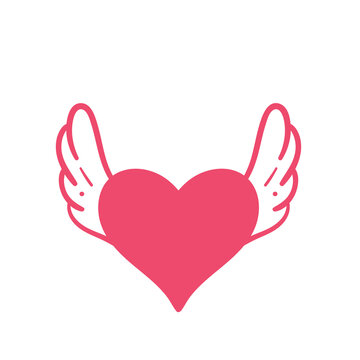 Heart with wings. Romantic valentine's day love concept.