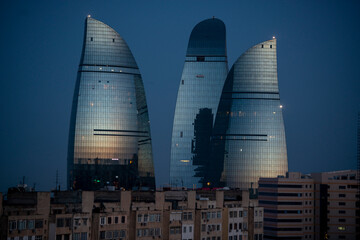 Beautiful evening sunset skyscrapers in Baku
