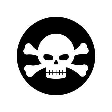 Pirate circle black mark symbol with skull and crossbones vector illustration.