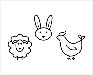 Obraz na płótnie Canvas Easter animals set isolated Sketch coloring page book Hand drawn clip art Sticker vector stock illustration EPS 10