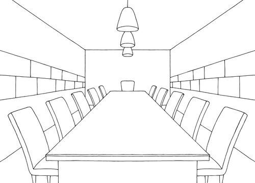 Conference room office vertical garden interior graphic black white sketch illustration vector 