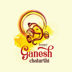 Indian Religious Festival Ganesh Chaturthi illustration with Typography Design