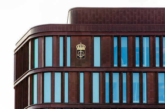 Exterior of Lund, Sweden Courthouse with logo.