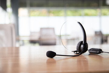 Obraz na płótnie Canvas Communication support, call center and customer service help desk. VOIP headset for customer service support (call center) concept 