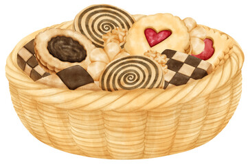 watercolor basket of cookies