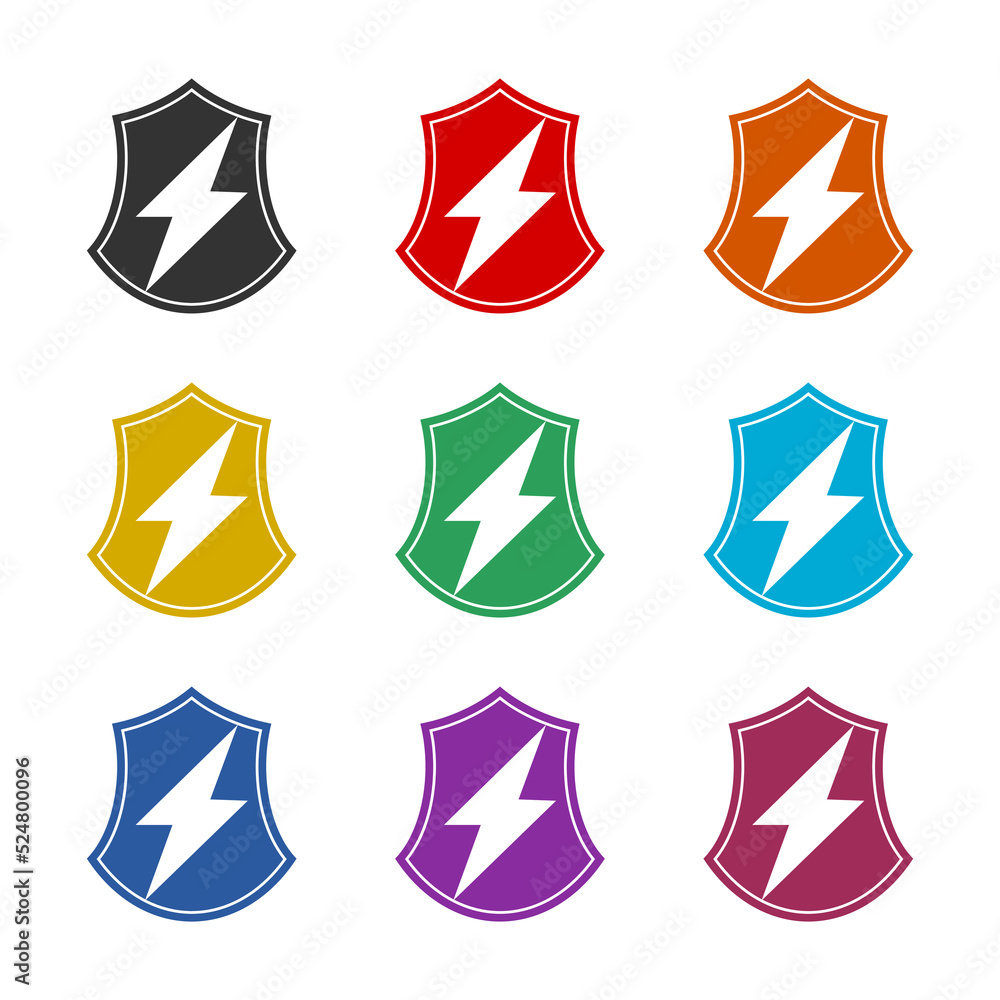 Poster lightning and shield icon. set icons colorful