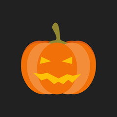 Halloween Pumpkin in the darkness. Vector smiling emblem.