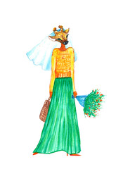 Watercolor image of a giraffe girl. Fashionable design for postcards, book illustration, print prints.