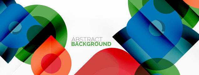 Colorful round shapes, circles and triangles background. Minimal geometric template for wallpaper, banner, presentation