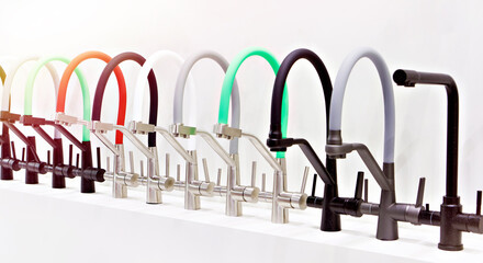 Modern water faucets in store